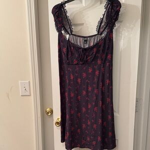 Elegant Black and Red Floral Dress